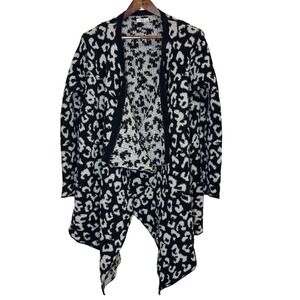 UGG Womens L Waterfall Open Front Cardigan Sweater Black White Leopard Pockets